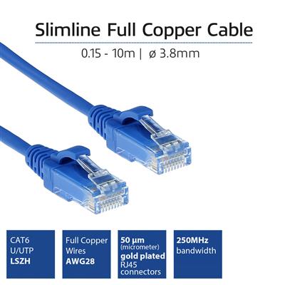 Blue 0.25 meter LSZH U/UTP CAT6 datacenter slimline patch cable snagless with RJ45 connectors