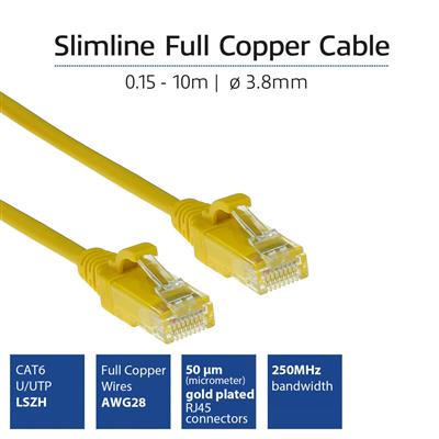 Yellow 1 meter LSZH U/UTP CAT6 datacenter slimline patch cable snagless with RJ45 connectors