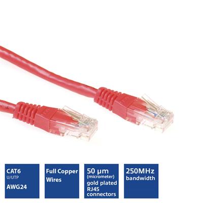 Red 3 meter U/UTP CAT6 patch cable with RJ45 connectors