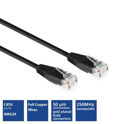 Black 10 meter U/UTP CAT6 patch cable with RJ45 connectors