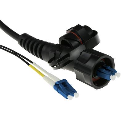 10 meter singlemode 9/125 OS2 duplex fiber patch cable with LC and IP67 LC connectors