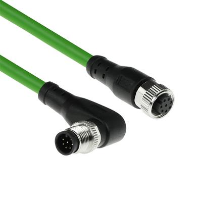 Industrial 5.00 meters Sensor cable M12A 8-pin male right angled to M12A female, Ultraflex TPE cable, shielded