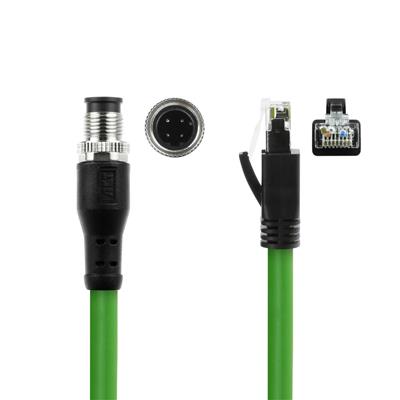 Industrial 0.50 meters Sensor cable M12D 8-pin male right angled to RJ45 male, Superflex Xtreme TPE cable, shielded