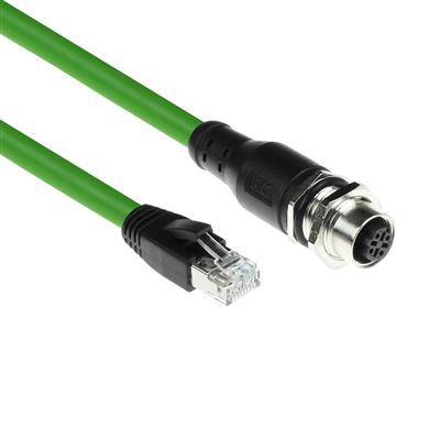 Industrial 5.00 meters Sensor cable M12D 4-pin female chassis to RJ45 male, Superflex Xtreme TPE cable, shielded